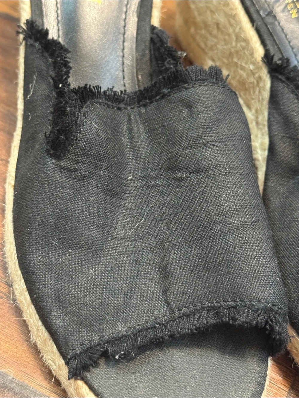 Lauren Ralph Lauren Carlynda Black Linen Espadrille Wedge Sandals 7.5 B